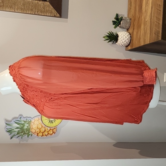 Torrid - Super Soft Chiffon Sleeve Lace Inset Tie Detail Top in Baked Apple - Picture 4 of 13